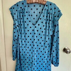 Zara Light Blue Top with Black Polka Dots